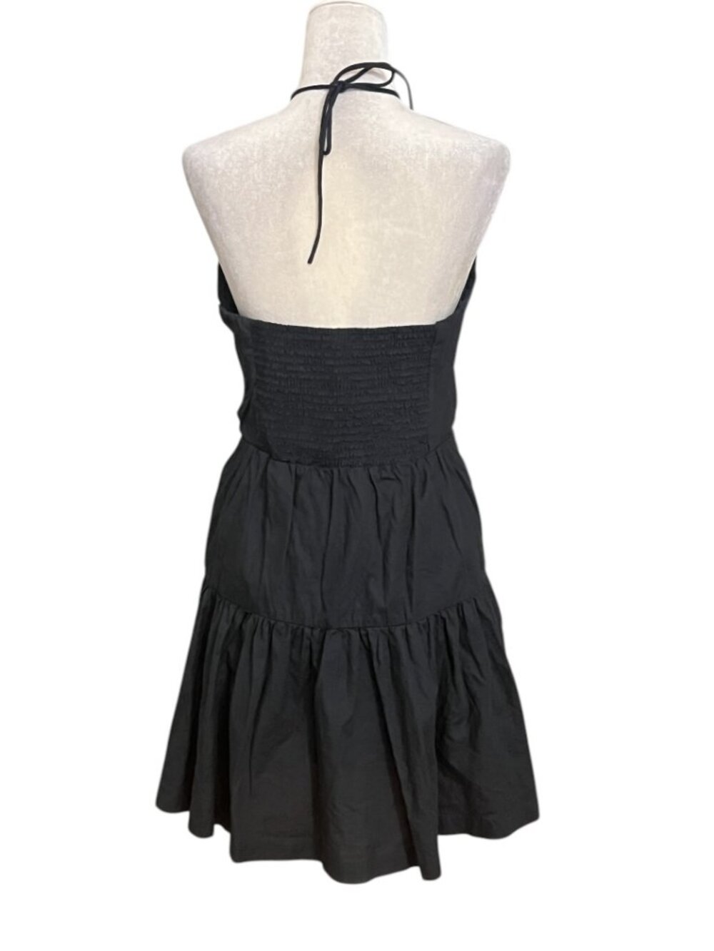 Anthropologie Black Halter Smocked Tiered Mini Dress Keyhole Cutout Size M - Picture 3 of 10